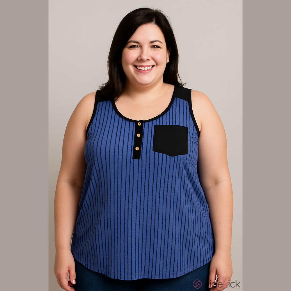Blue striped high-low tank top 2X